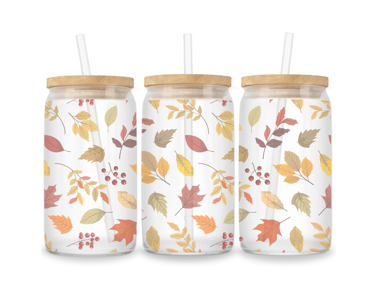 16 OZ Glass Can Autumn Design