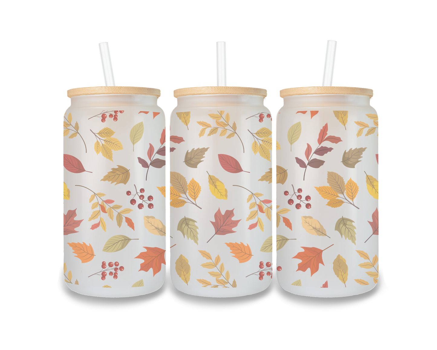 16 OZ Glass Can Autumn Design