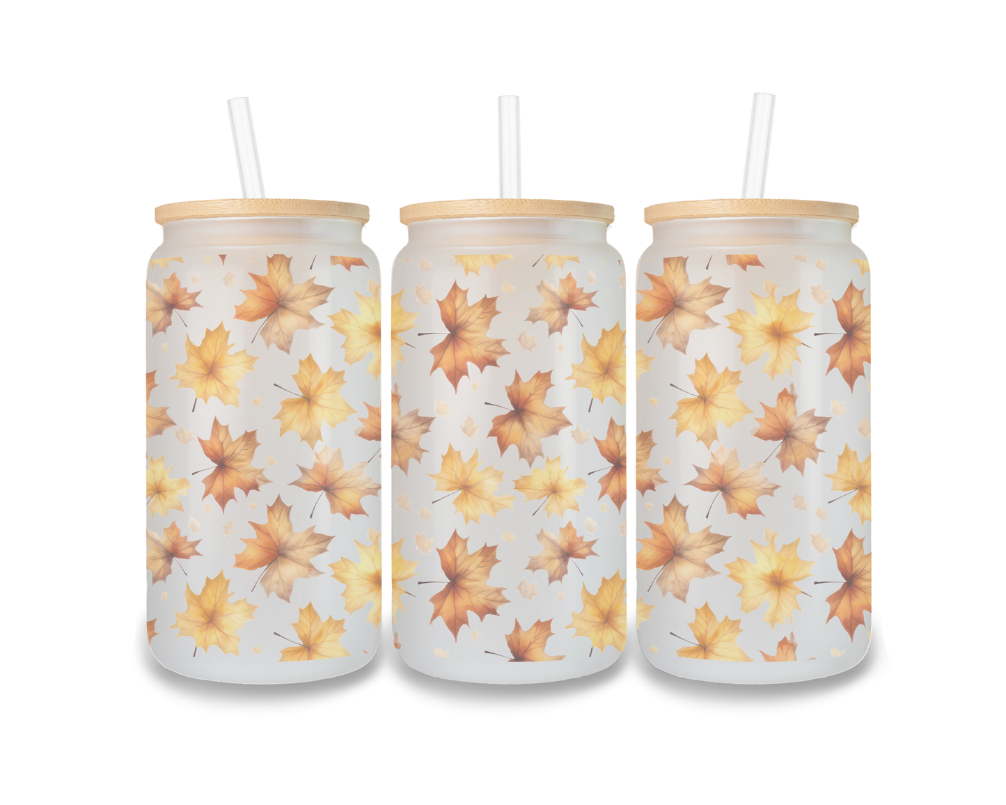 16 OZ Glass Can Autumn Design