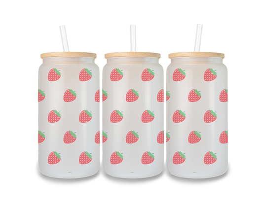 16 OZ Glass Can Fruit Design