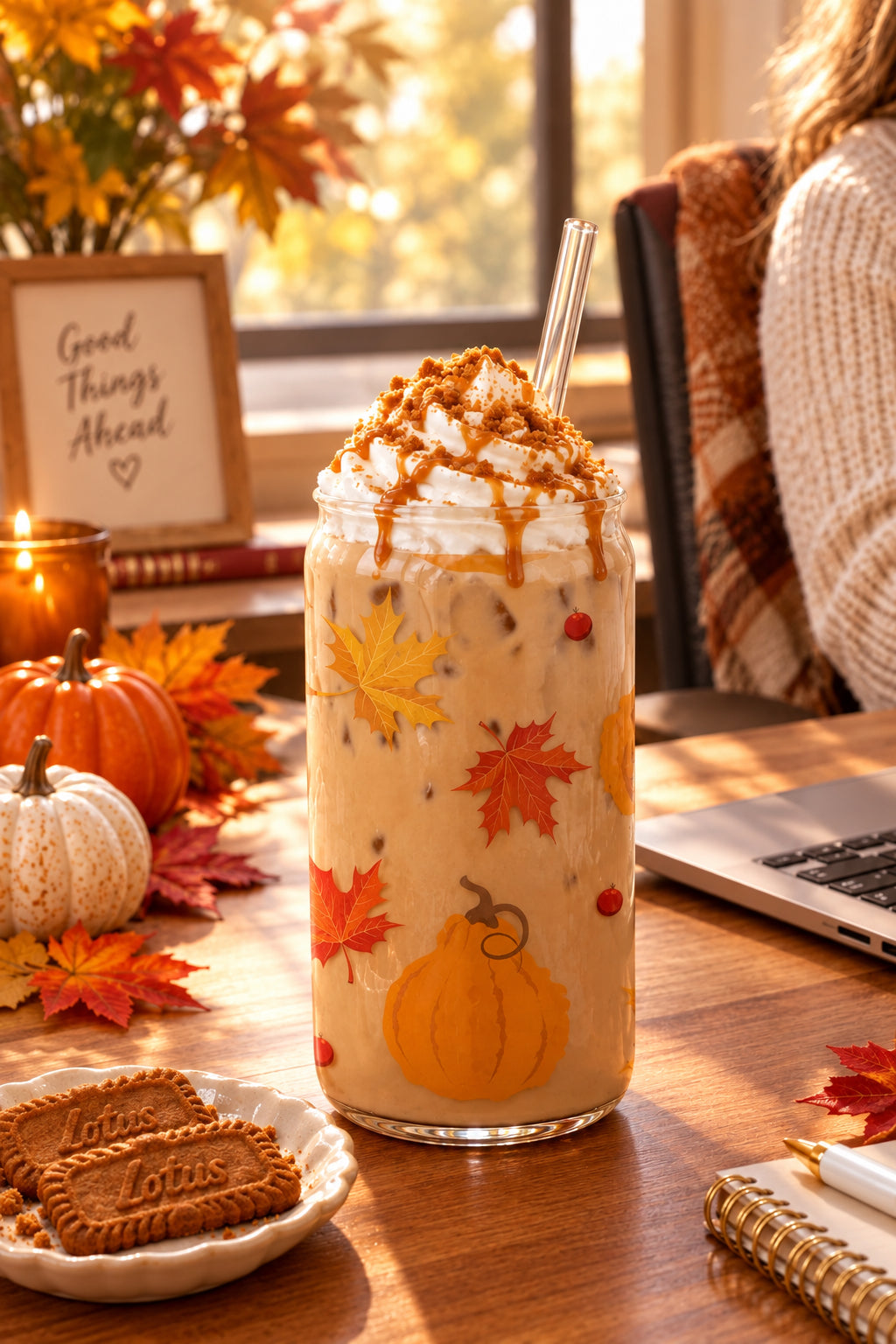 16 OZ Glass Can Autumn Design