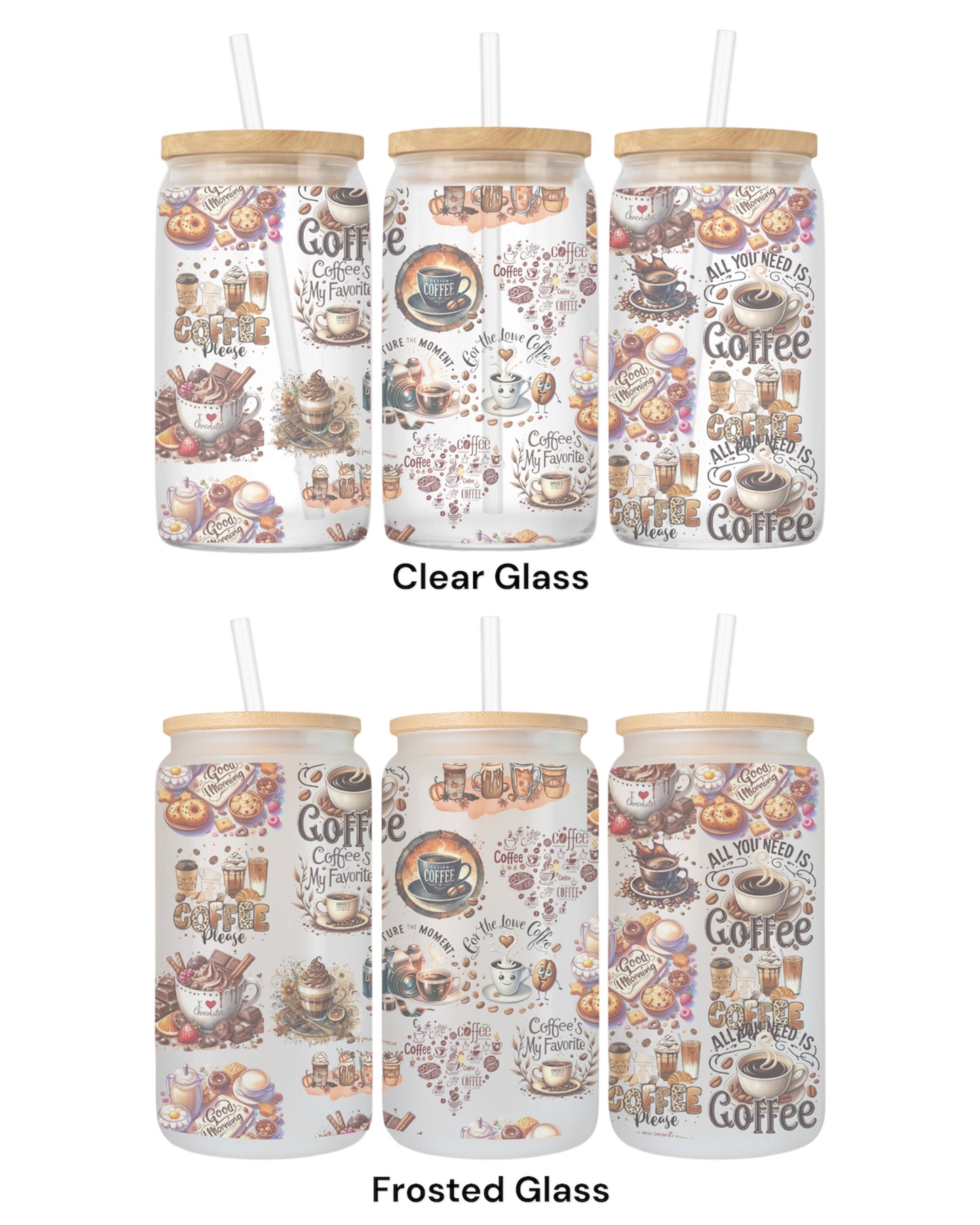 16 OZ Glass Can Coffee Design