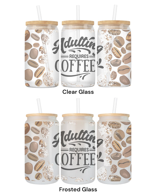 16 OZ Glass Can Coffee Design