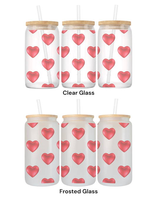 16 OZ Glass Can Heart Design