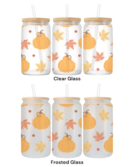 16 OZ Glass Can Autumn Design