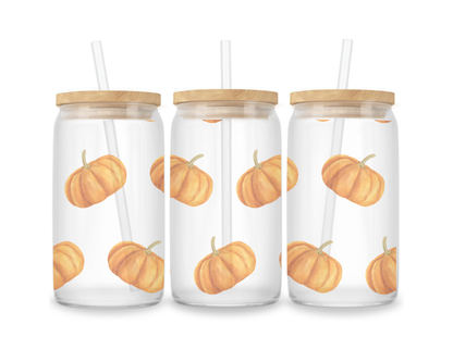 16 OZ Glass Can Autumn Design
