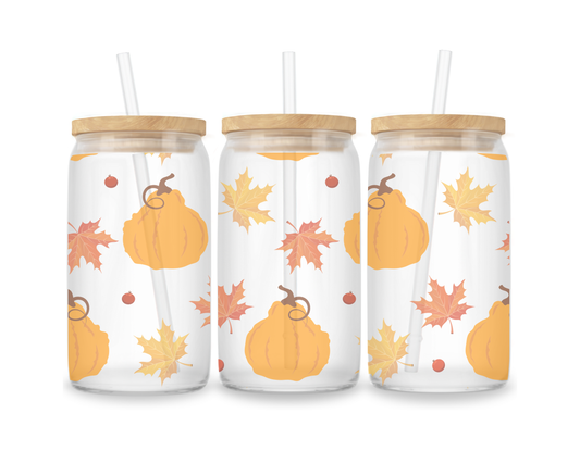 16 OZ Glass Can Autumn Design