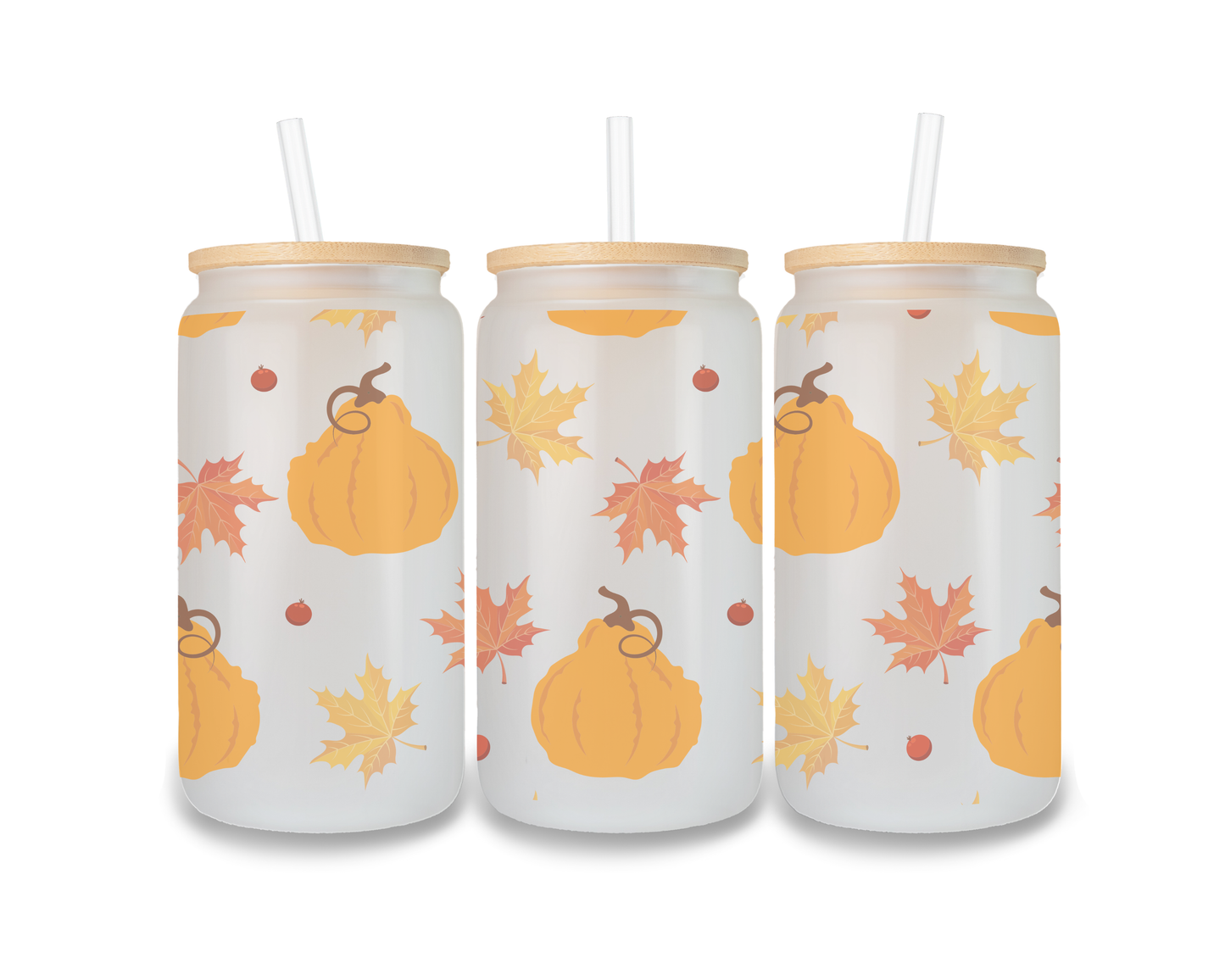 16 OZ Glass Can Autumn Design