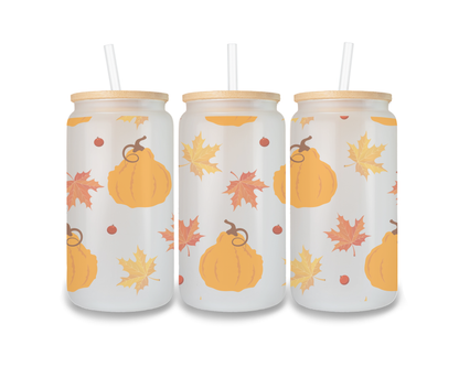 16 OZ Glass Can Autumn Design