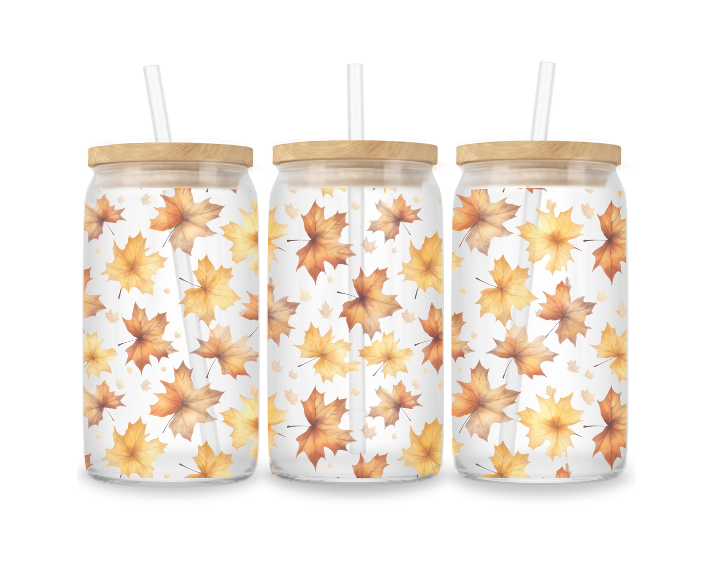 16 OZ Glass Can Autumn Design
