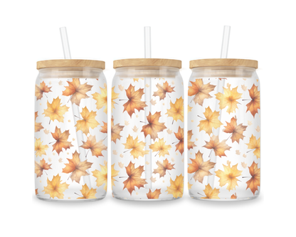 16 OZ Glass Can Autumn Design