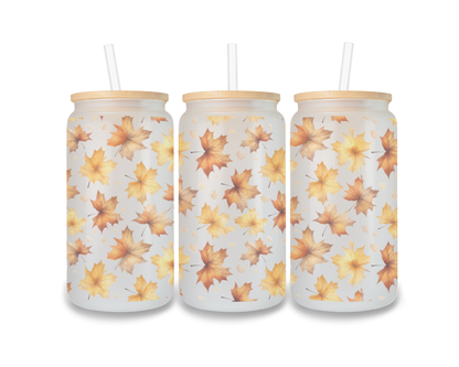 16 OZ Glass Can Autumn Design