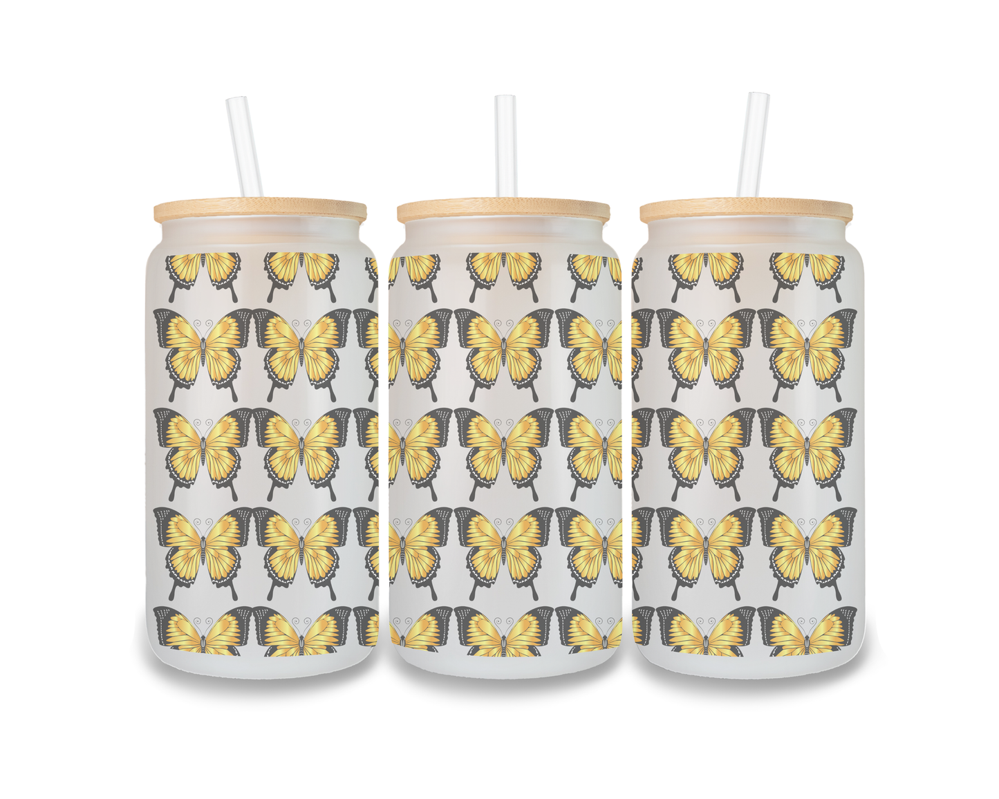 16 OZ Glass Can Butterfly Design