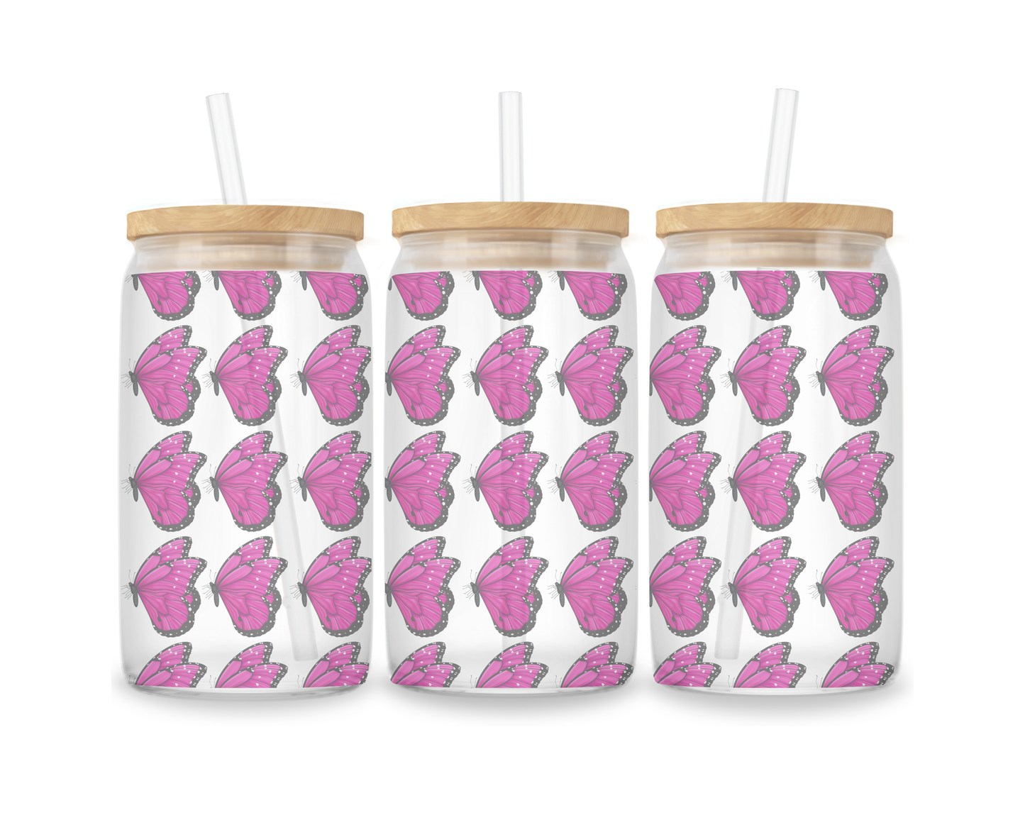 16 OZ Glass Can Butterfly Design