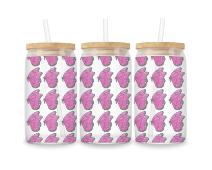16 OZ Glass Can Butterfly Design