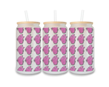 16 OZ Glass Can Butterfly Design
