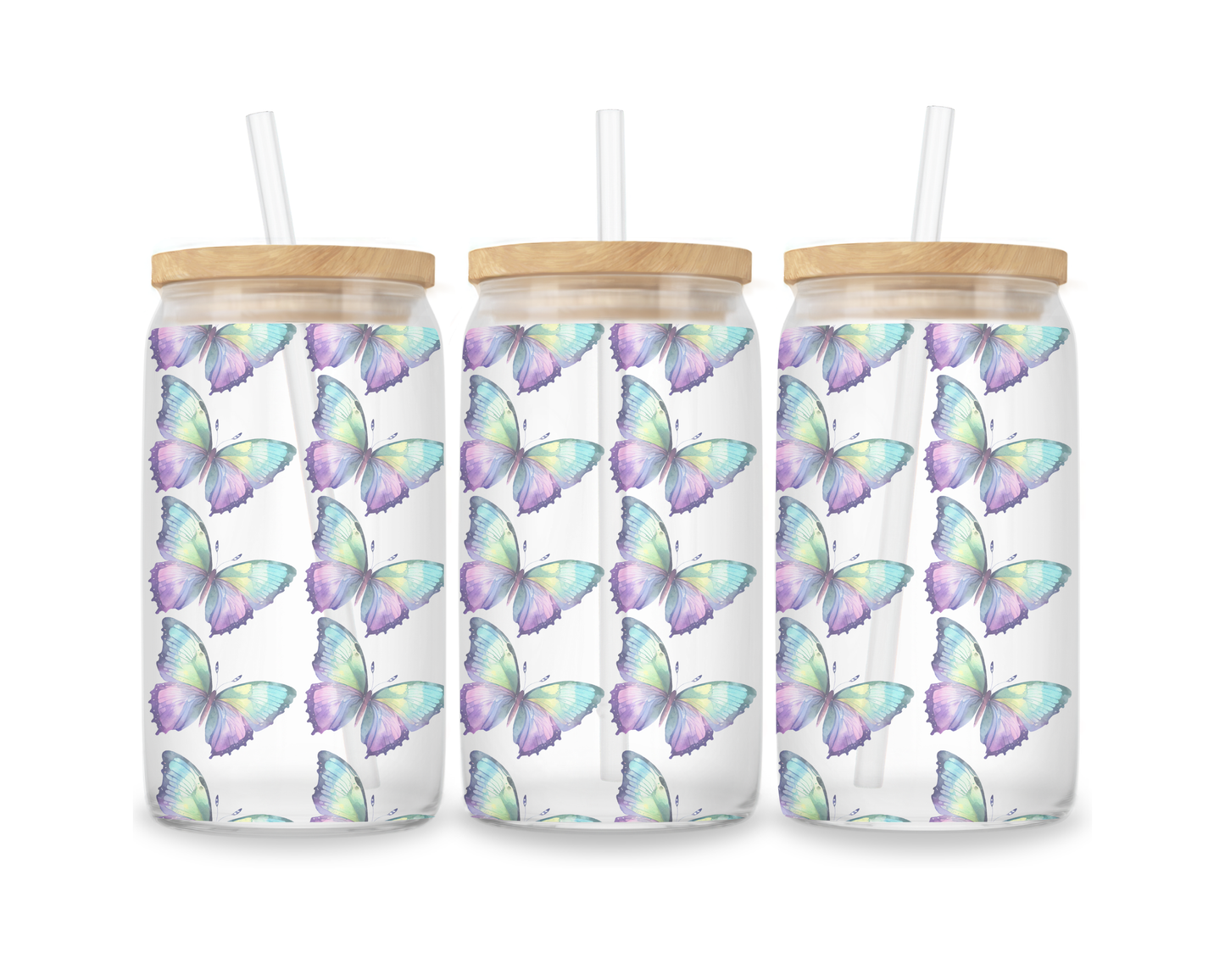 16 OZ Glass Can Butterfly Design