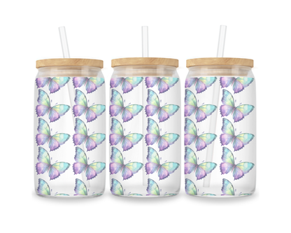 16 OZ Glass Can Butterfly Design