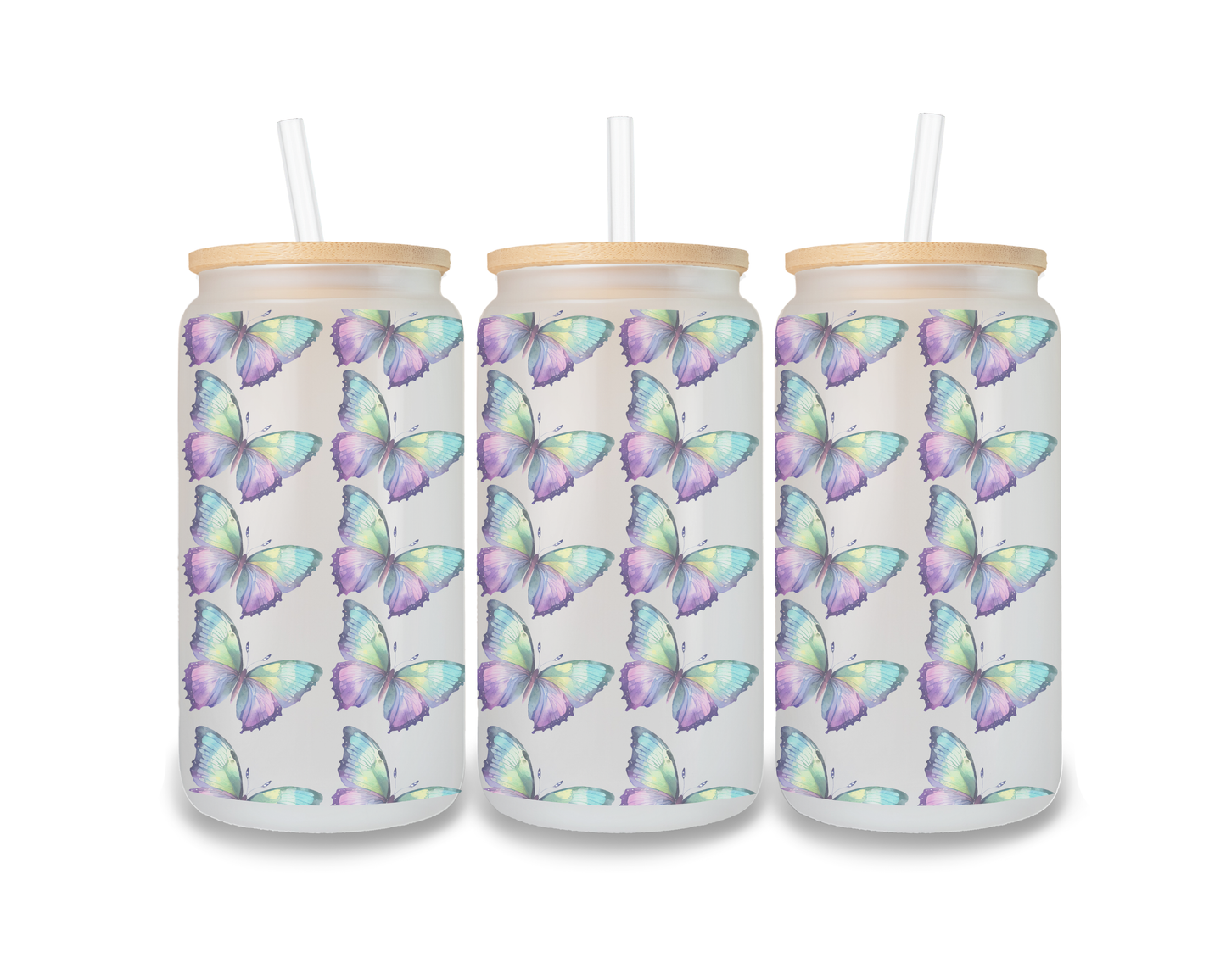 16 OZ Glass Can Butterfly Design