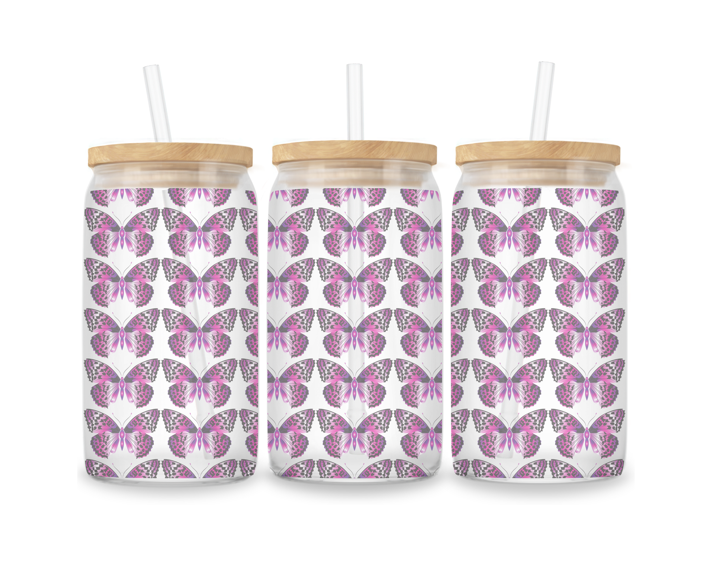 16 OZ Glass Can Butterfly Design