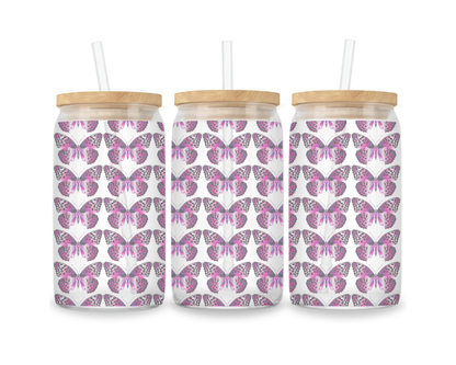 16 OZ Glass Can Butterfly Design