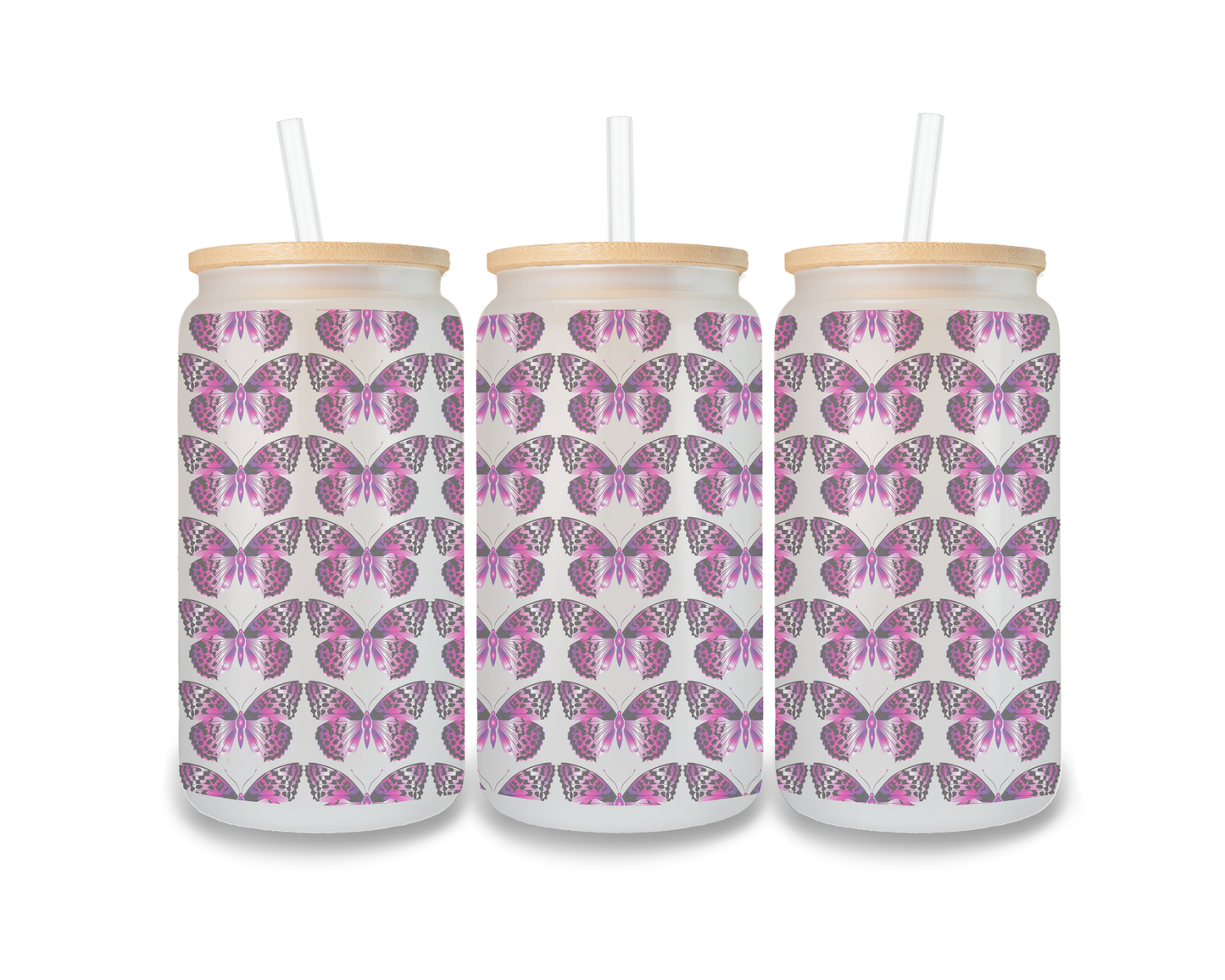 16 OZ Glass Can Butterfly Design
