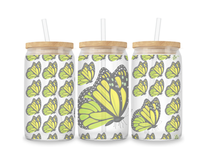 16 OZ Glass Can Butterfly Design