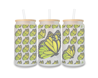 16 OZ Glass Can Butterfly Design