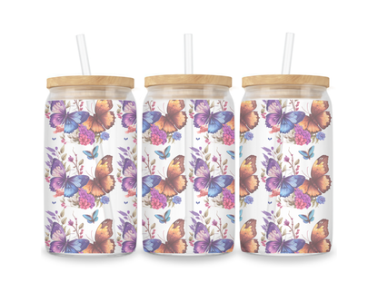 16 OZ Glass Can Butterfly Design