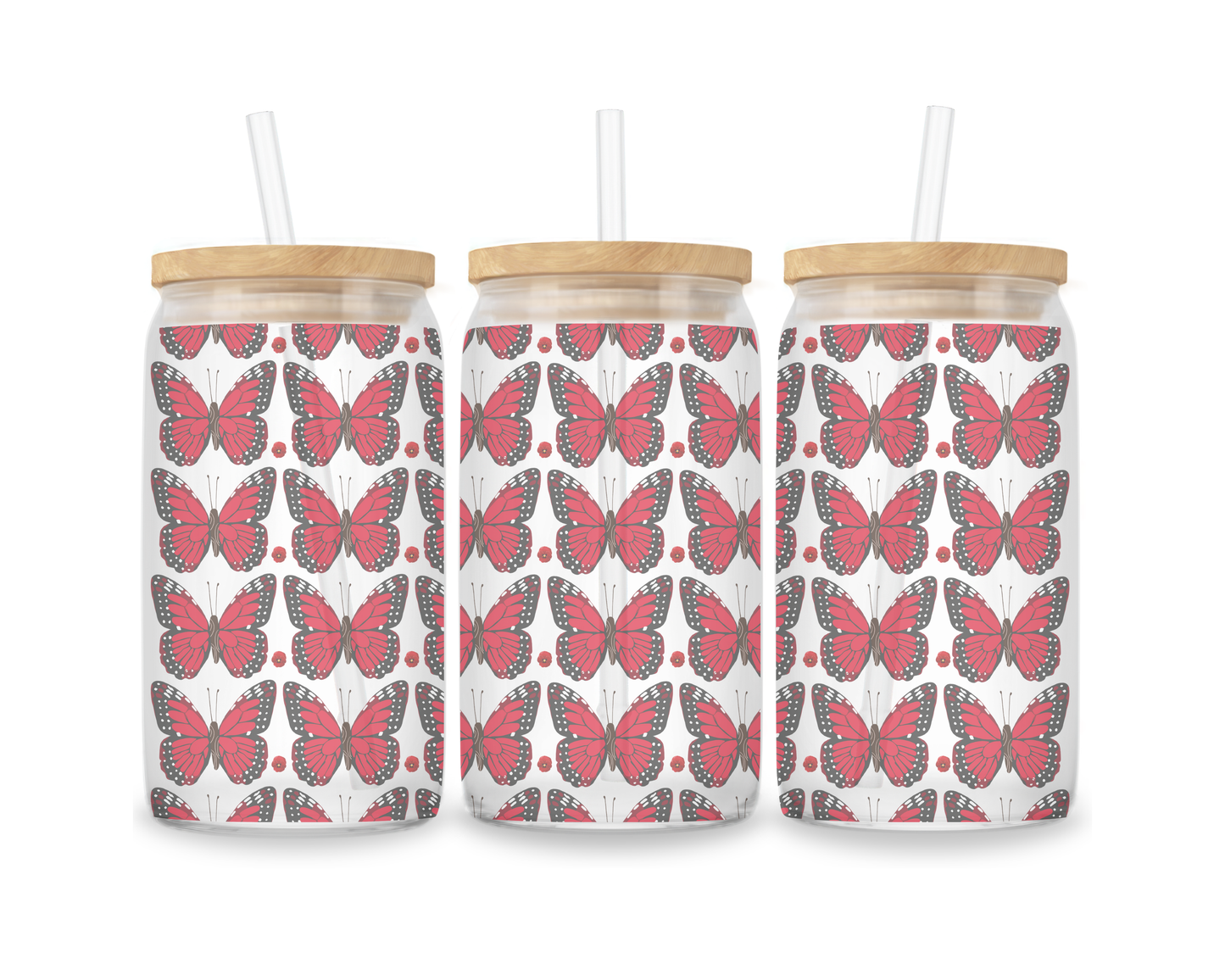 16 OZ Glass Can Butterfly Design