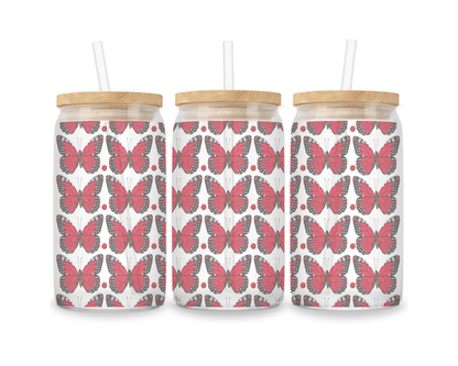 16 OZ Glass Can Butterfly Design