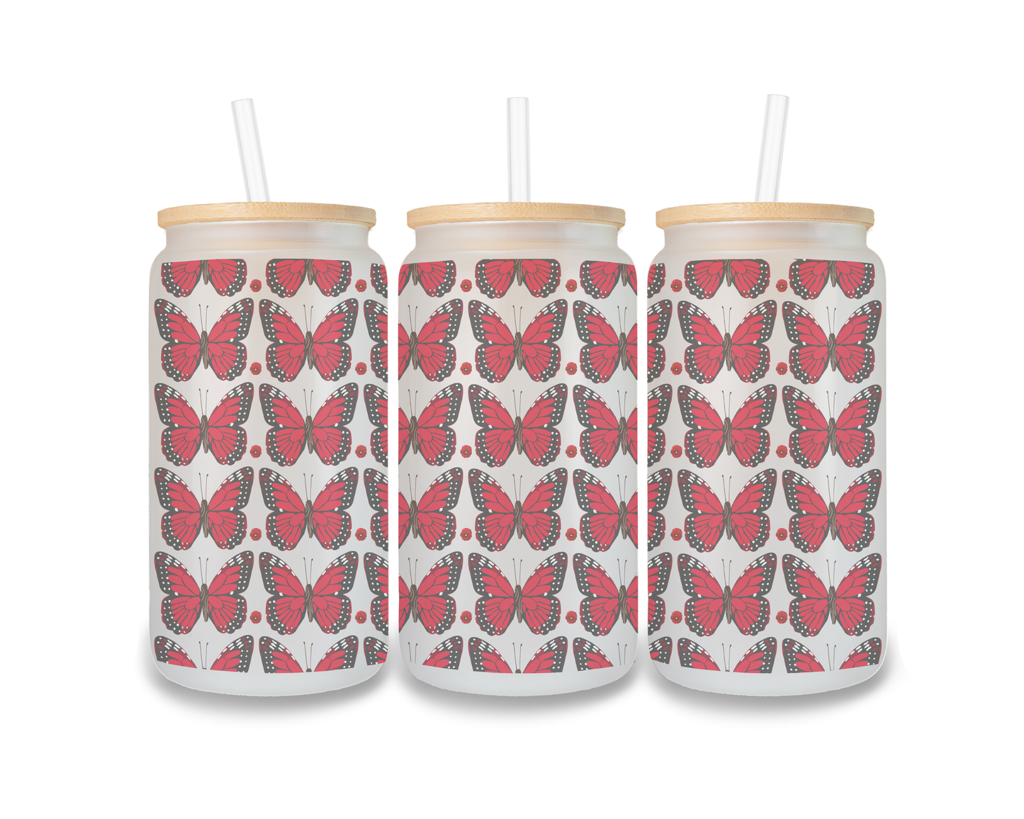 16 OZ Glass Can Butterfly Design