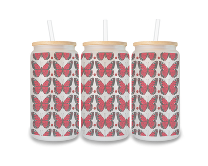 16 OZ Glass Can Butterfly Design