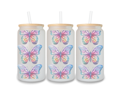 16 OZ Glass Can Butterfly Design