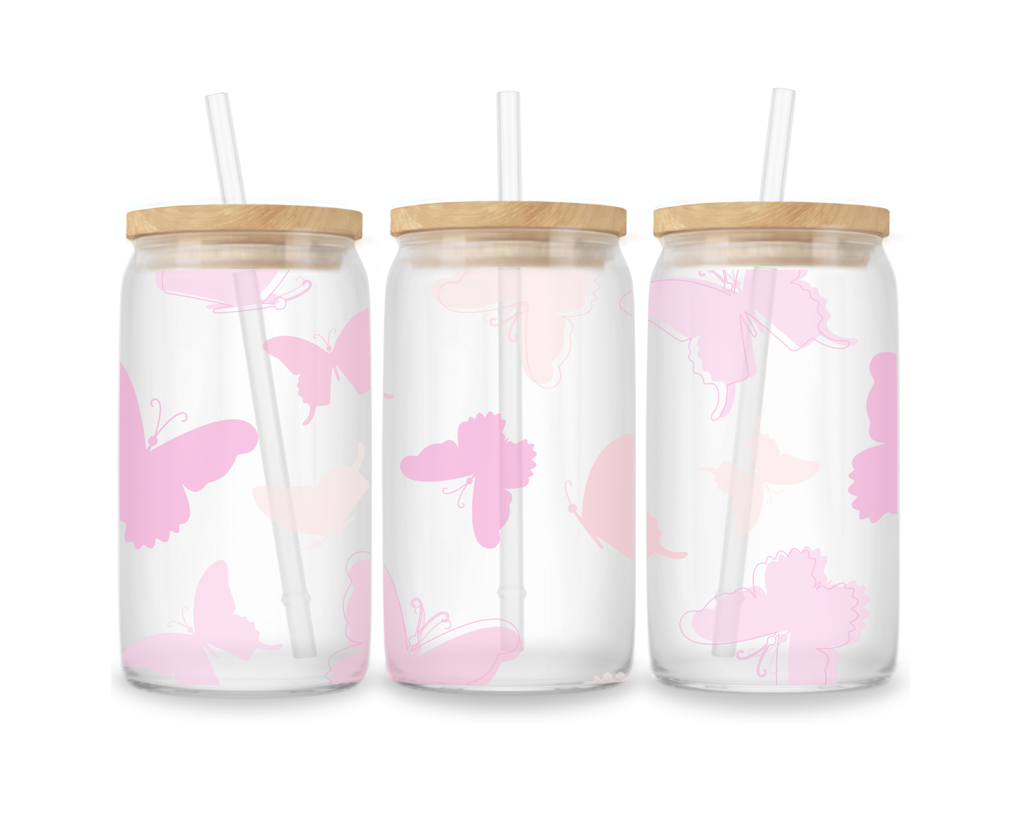 16 OZ Glass Can Butterfly Design