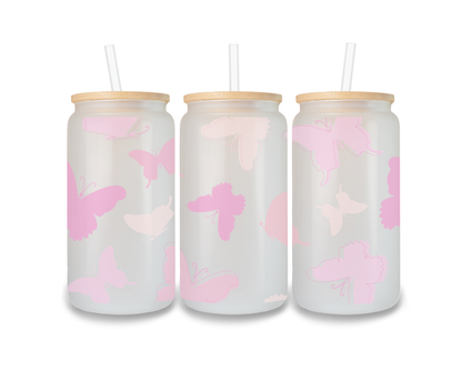 16 OZ Glass Can Butterfly Design