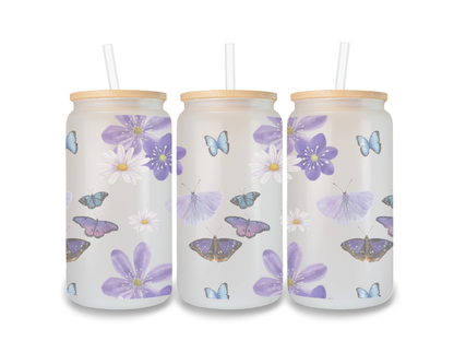 16 OZ Glass Can Butterfly Design
