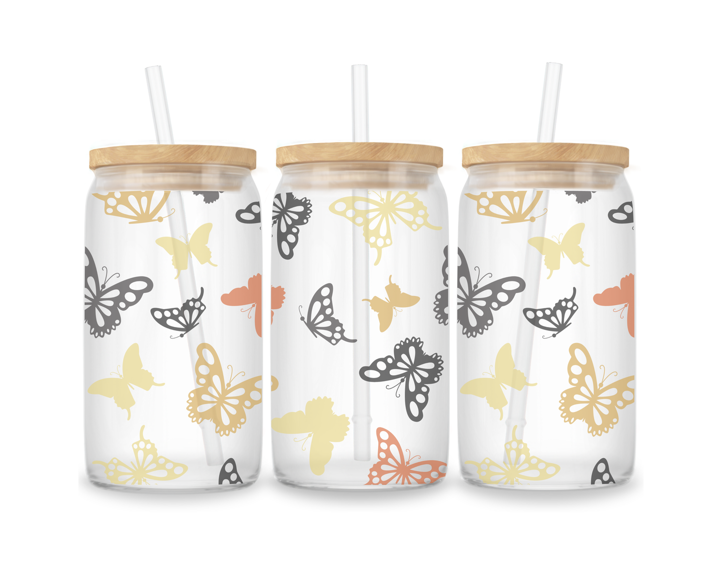 16 OZ Glass Can Butterfly Design