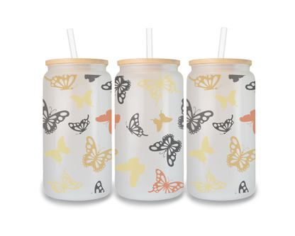 16 OZ Glass Can Butterfly Design