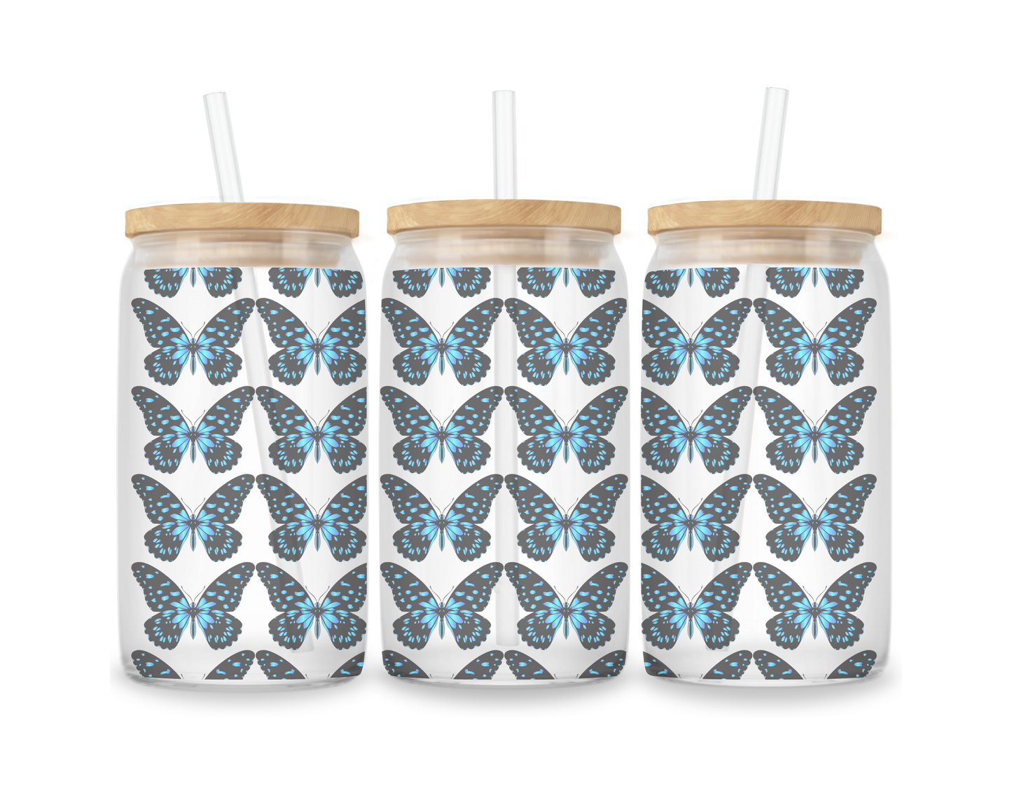 16 OZ Glass Can Butterfly Design