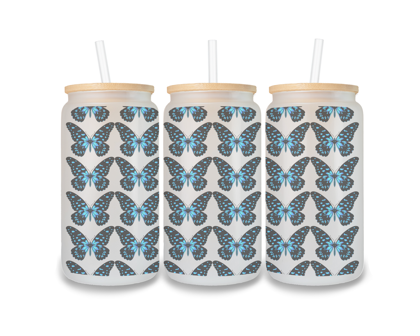 16 OZ Glass Can Butterfly Design