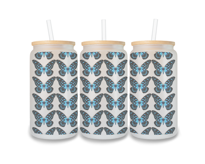 16 OZ Glass Can Butterfly Design