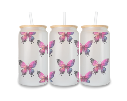 16 OZ Glass Can Butterfly Design
