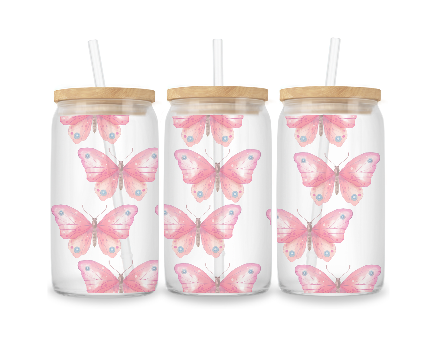 16 OZ Glass Can Butterfly Design