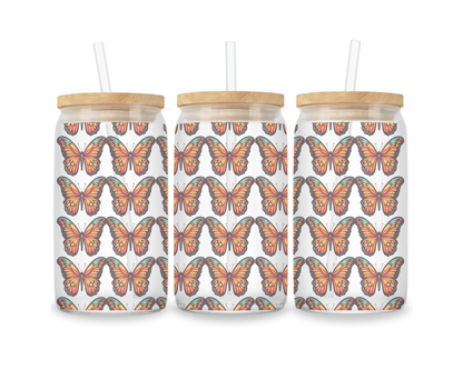 16 OZ Glass Can Butterfly Design