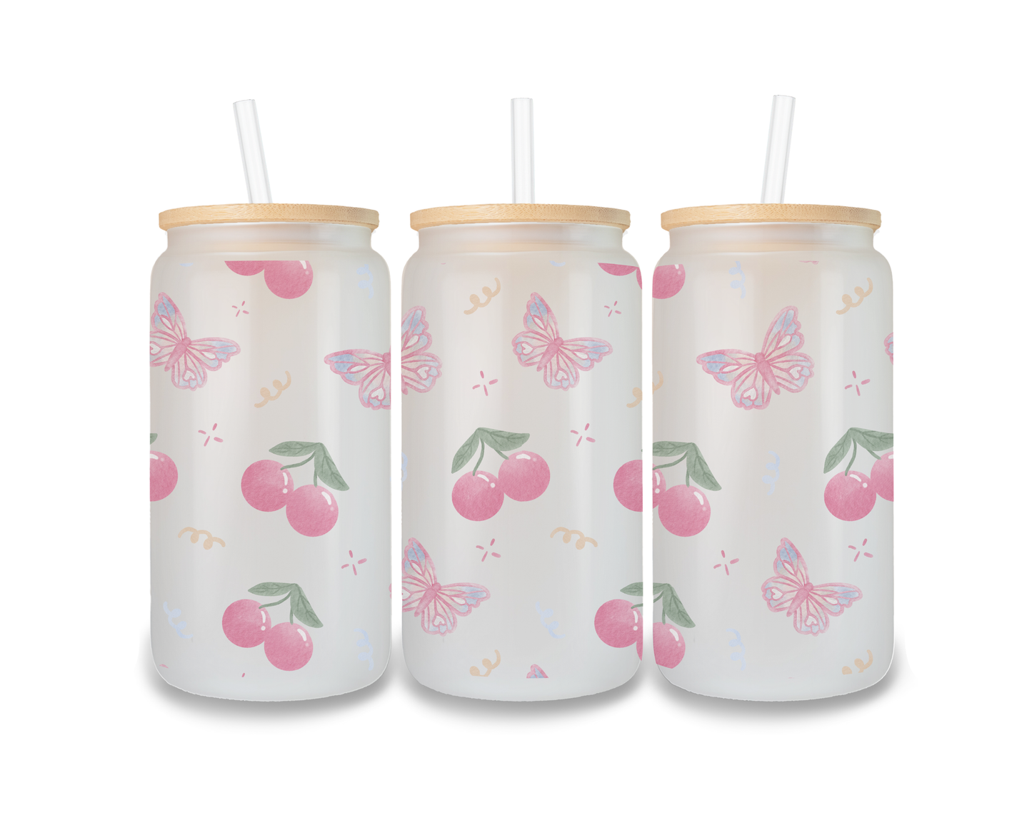 16 OZ Glass Can Butterfly Design