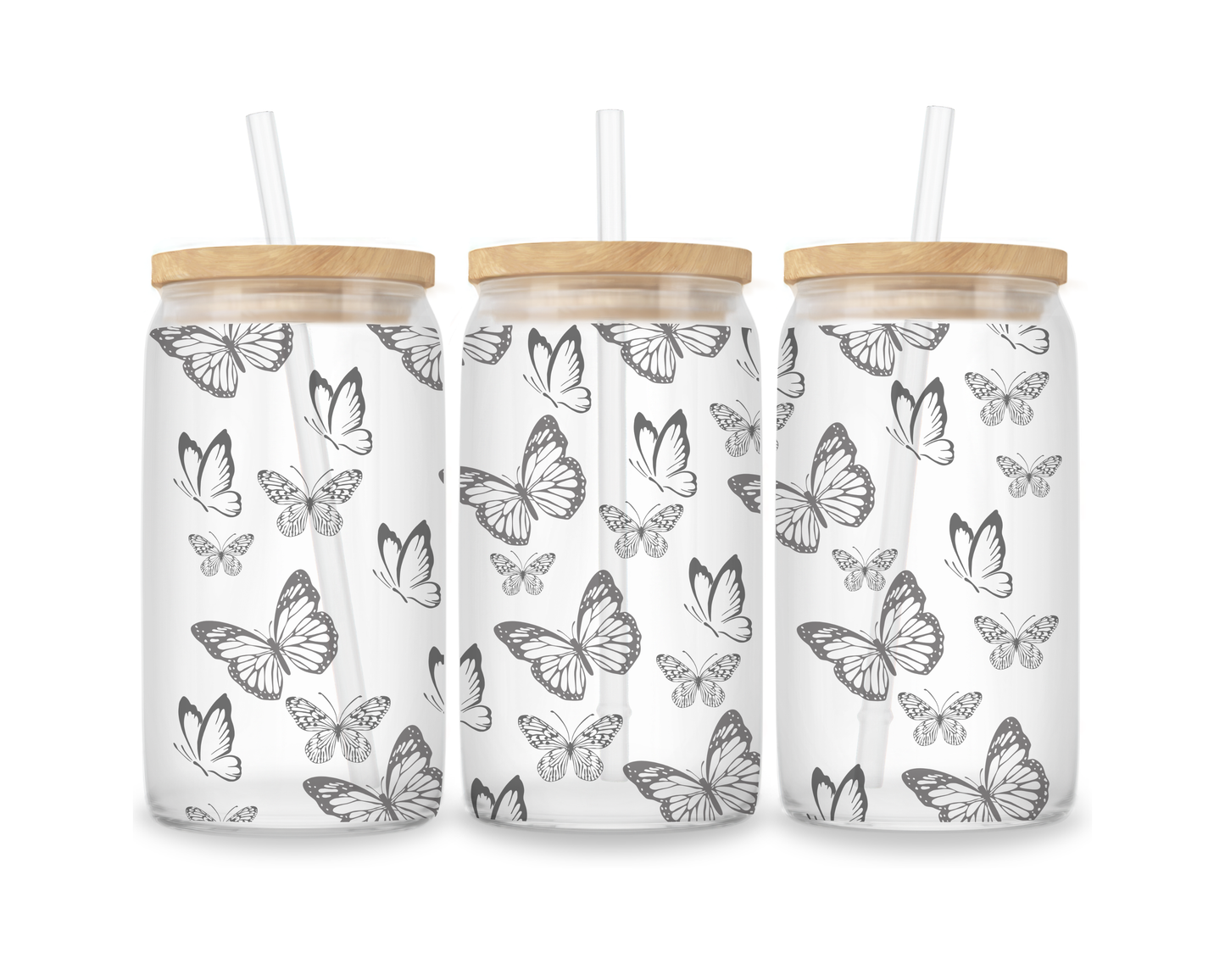 16 OZ Glass Can Butterfly Design