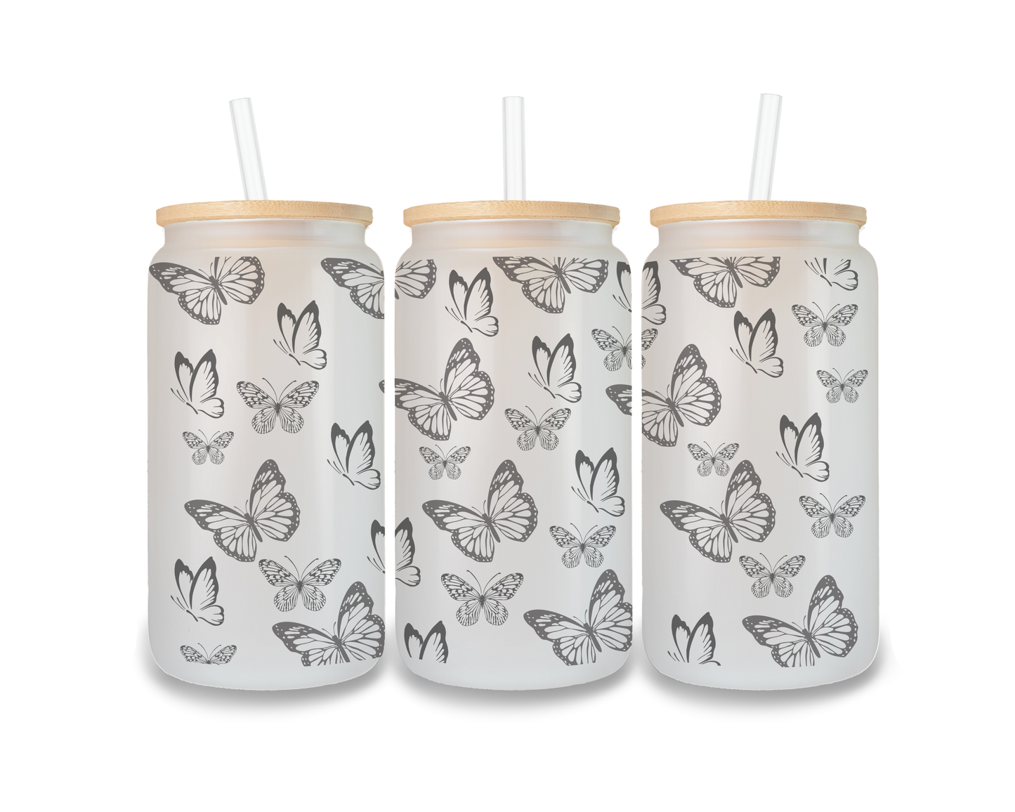 16 OZ Glass Can Butterfly Design