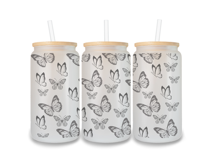 16 OZ Glass Can Butterfly Design