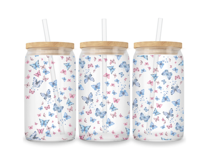16 OZ Glass Can Butterfly Design